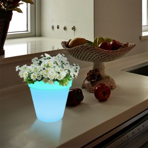 RGB Color Change LED Plant Pot table lamp touch control,modern simple PE plastic Flower Pot led table lamps with solid wood base for living room/bedroom/office